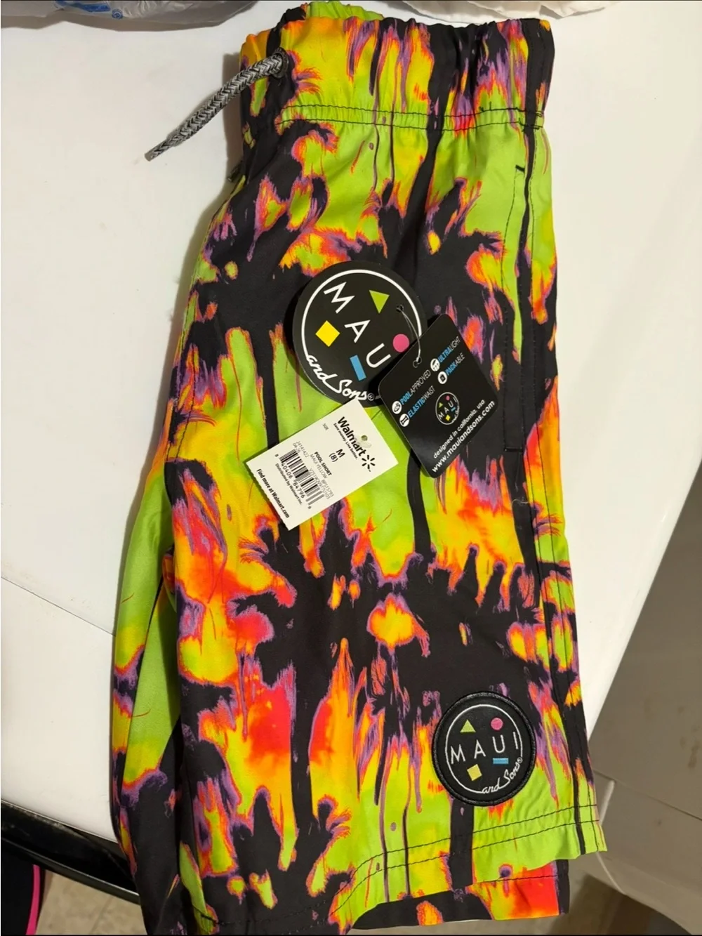 Maui and Sons Neon Green Orange Yellow Purple Tie-Dye Mini Skirt